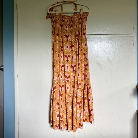Aerie Linen Blend print Halter Maxi Dress Size Large Boho - Picture 9 of 14